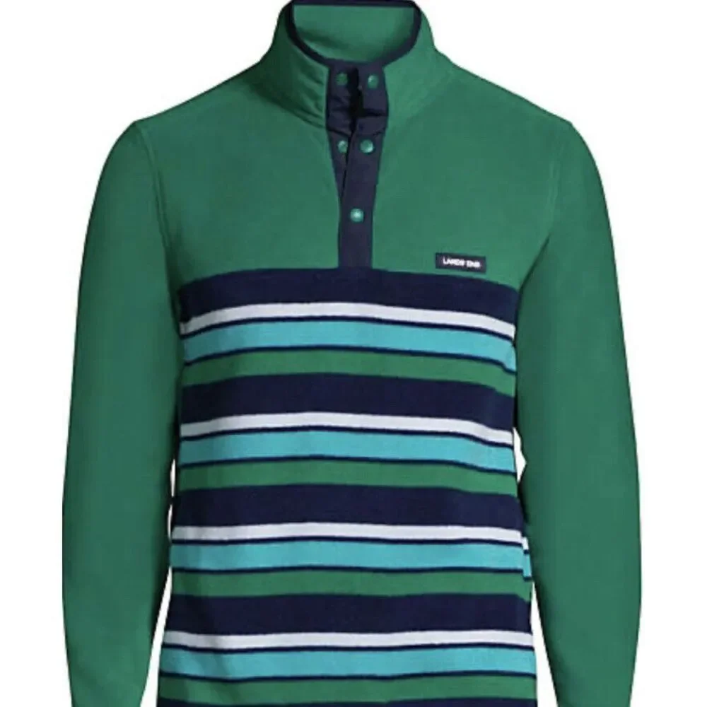 New LANDS' END Heritage‎ Fleece T-Snap Neck Pullover Thermacheck 200 Mens Size L